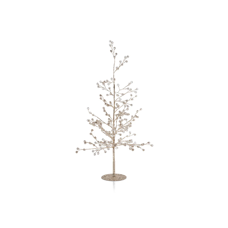 19" Beaded Glass Berry Tree Clear and Gold Small