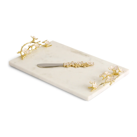 White Cherry Blossom Cheeseboard w/Knife Small