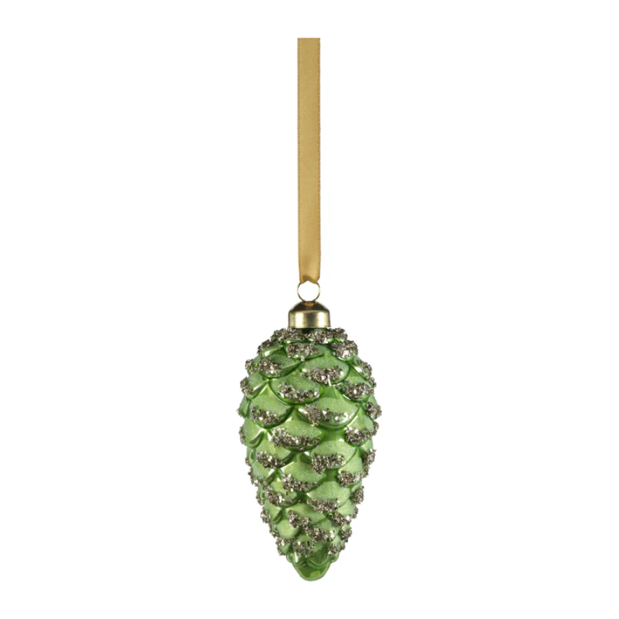 Glass Pine Cone Ornament Green 4.75"