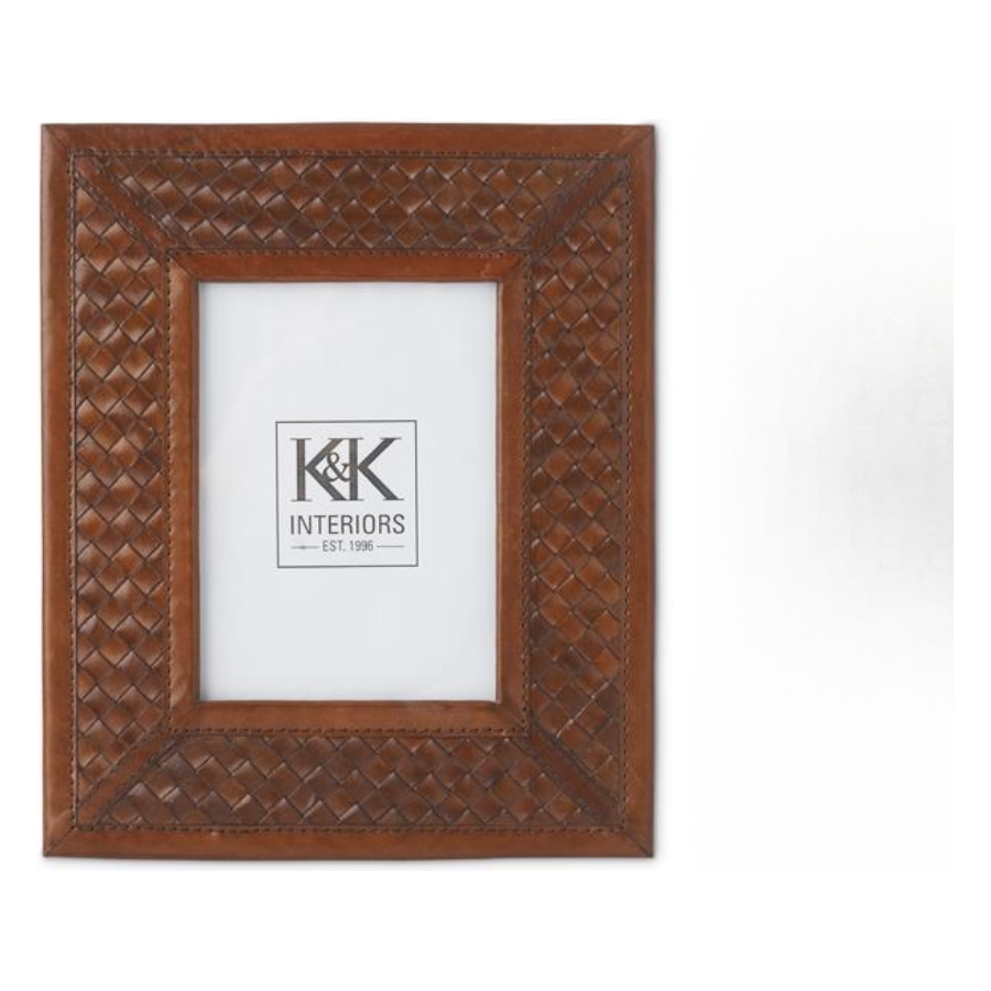 Tan Leather Basket Weave Photo Frame Lg