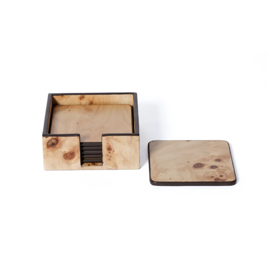 Valberg Burl Veneer Square Coaster Set/6