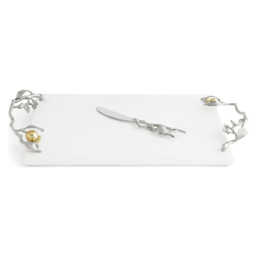 Pomegranate Silver & Gold Cheese Board & Spreader