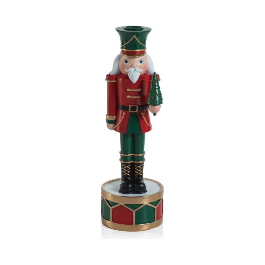 Nutcracker Taper Holder Red & Green 12"