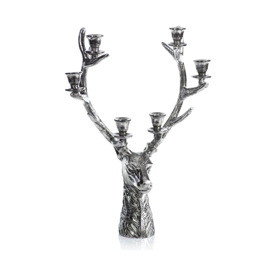 Stag Head 6 Tier Candleholder Silver Antique Small