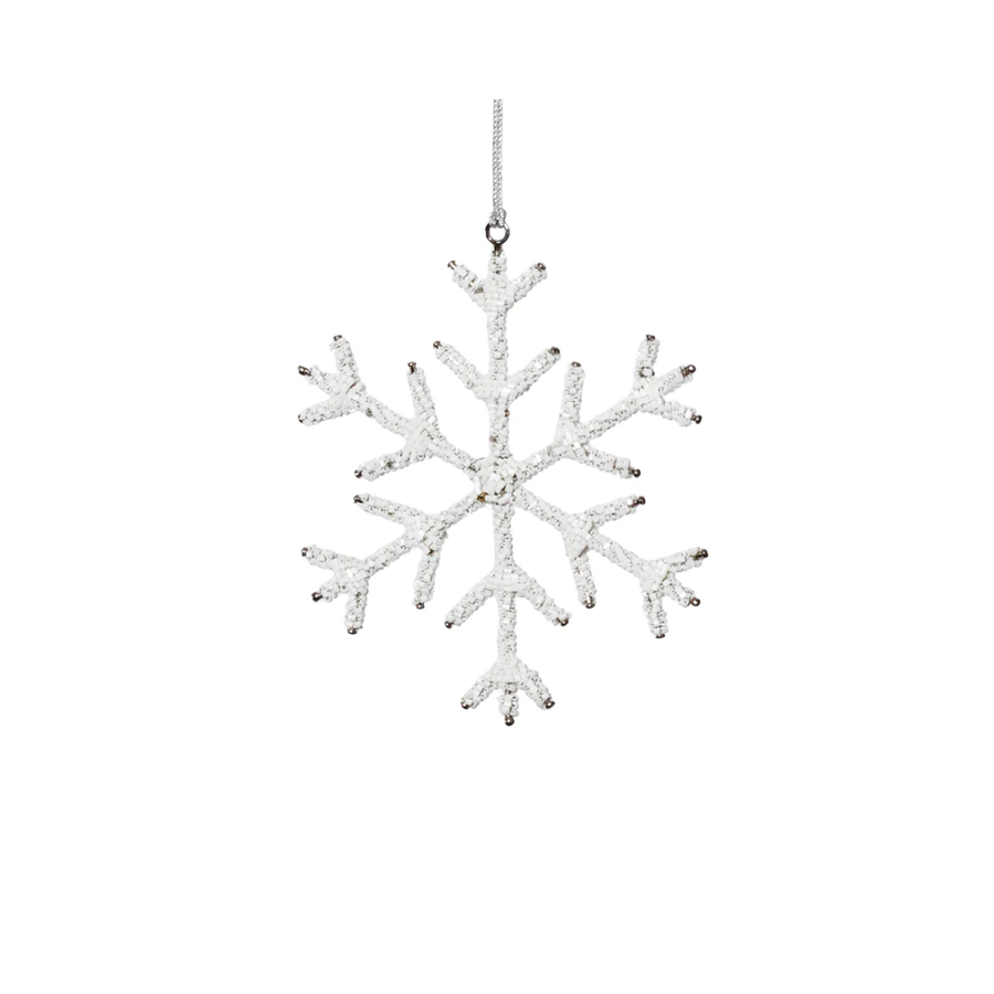 Beaded Snowflake Ornament White 6"