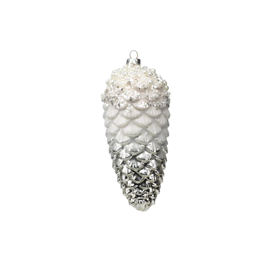 White and Silver Pinecone Ornament