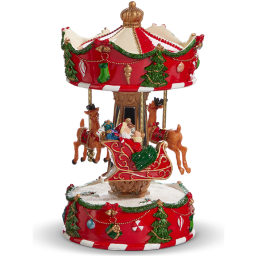 8.5" Animated Musical Santa's Sleigh Carousel
