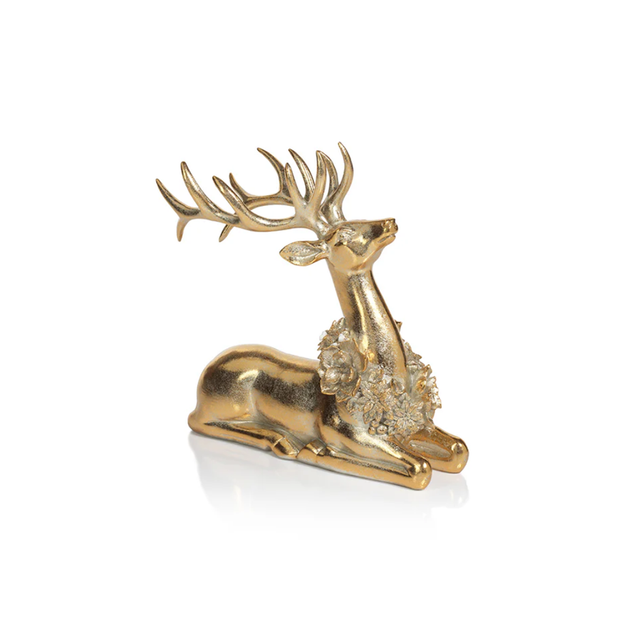 8.5" Golden Deer with Floral Wreath Sitting