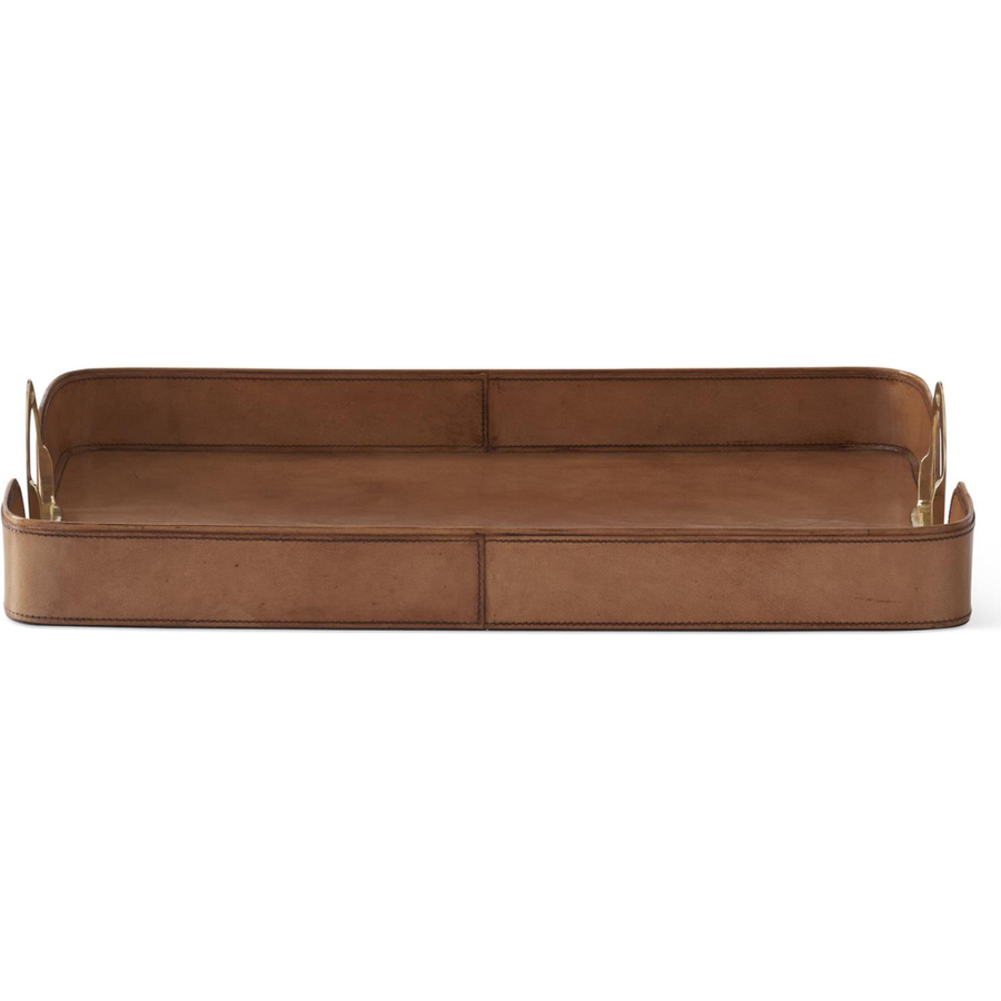 Brown Leather Tray w/ Brass Handles 22"
