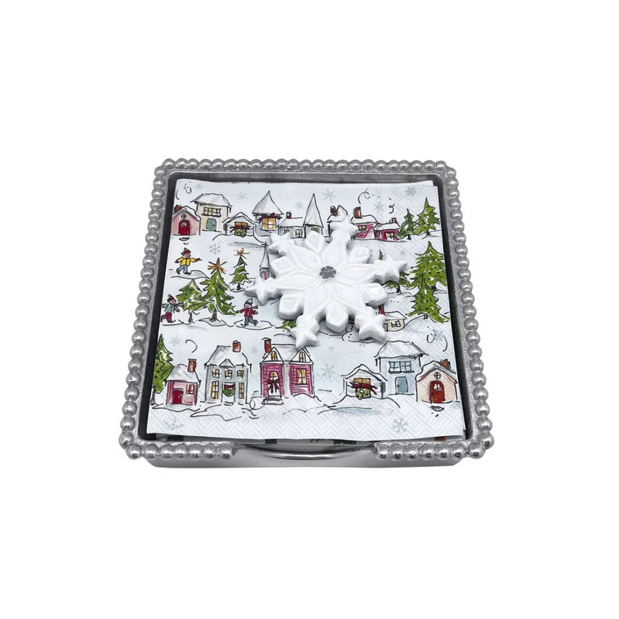 White Snowflake Beaded Napkin Box 3pc Set