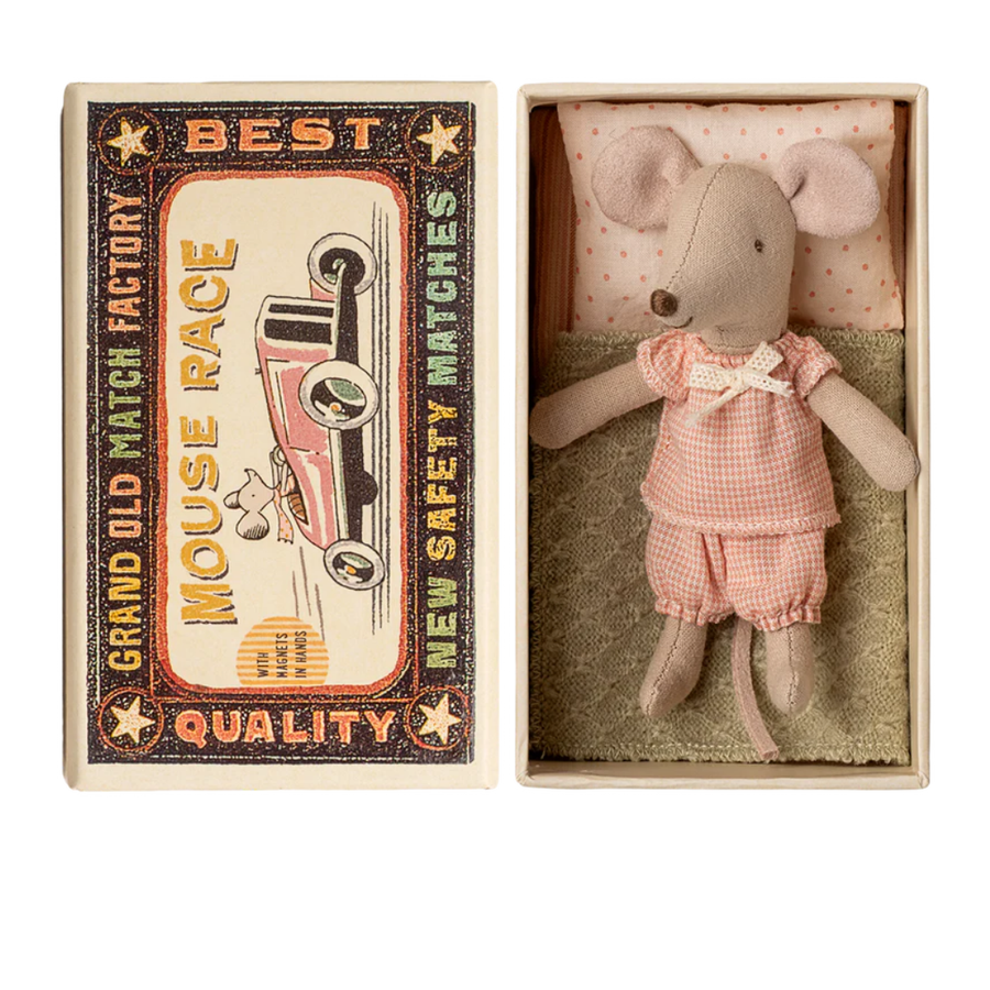 Little Sister Mouse in Matchbox Check
