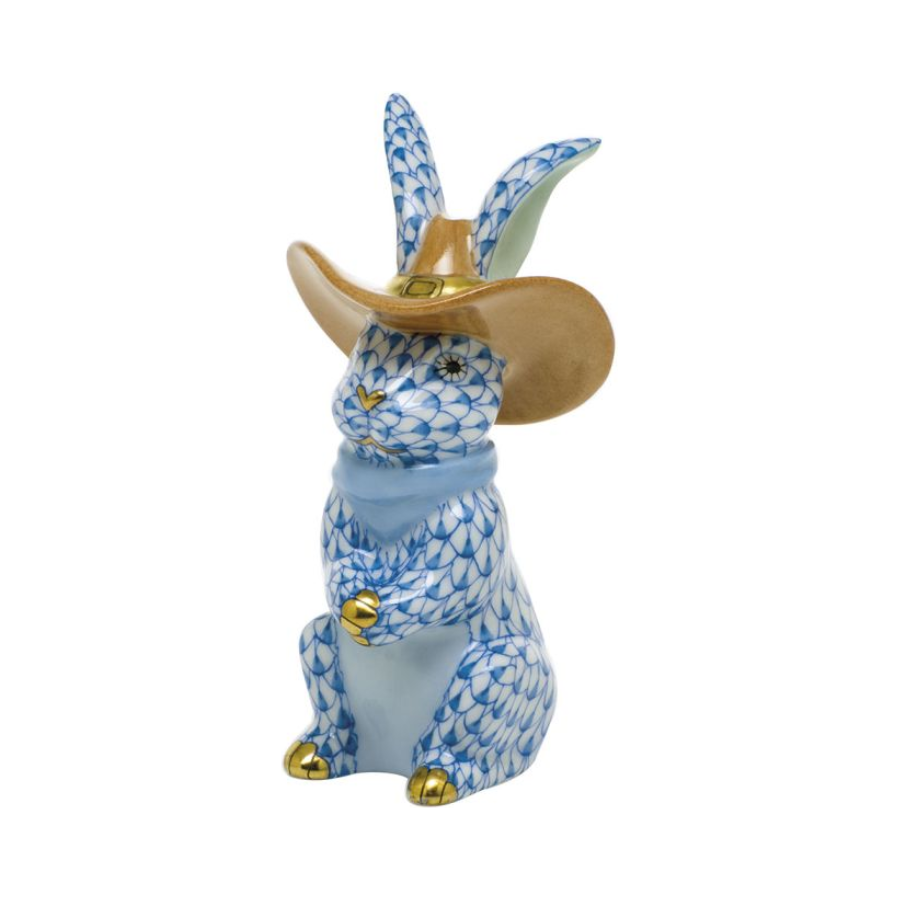 Cowboy Bunny Figurine Blue