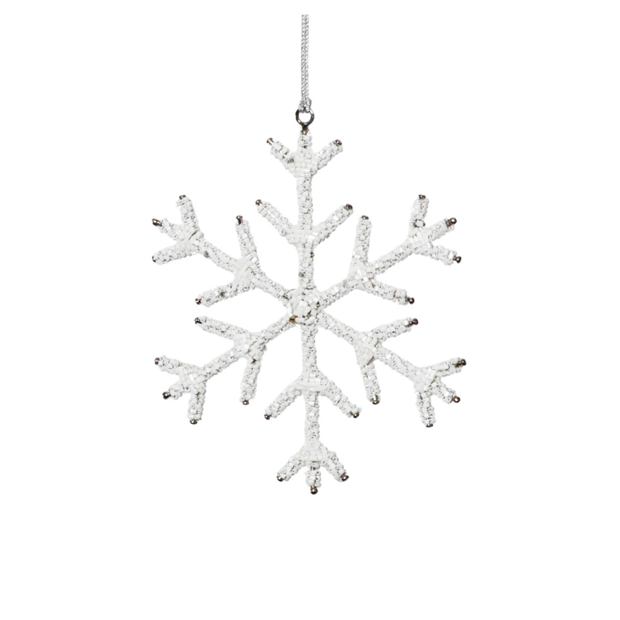Beaded Snowflake Ornament White 8 in"
