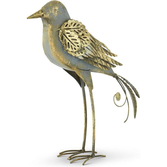 14.5" Gray and Gold Metal Bird