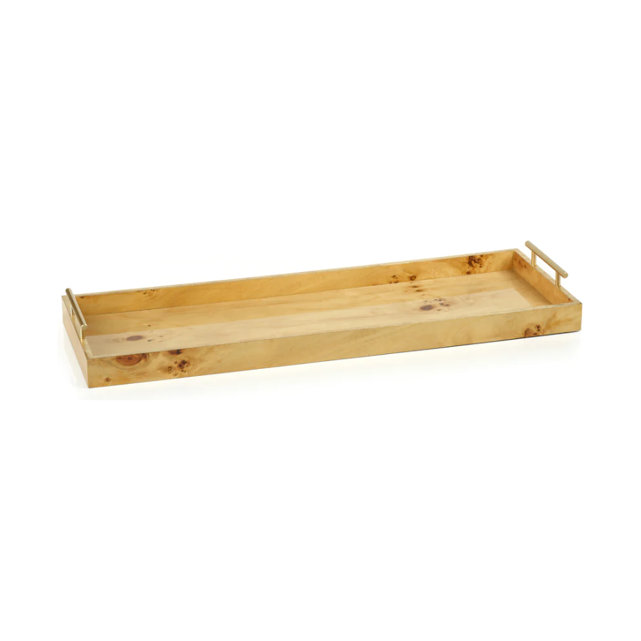 30" Leiden Burl Wood Rectangular Tray w/ Handles