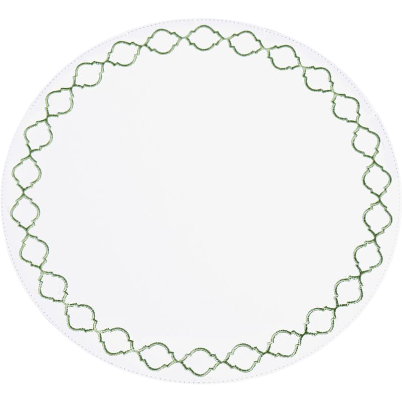 VIDA Round Embroidered Quatrefoil Placemats Green Set/4