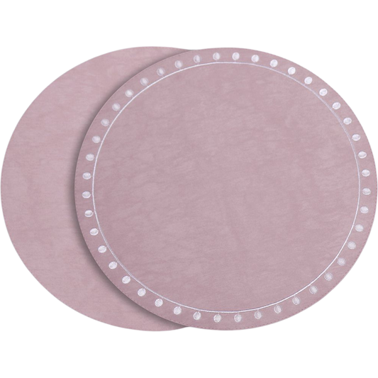 VIDA Embroidered Dots Round Placemats Pink S/4