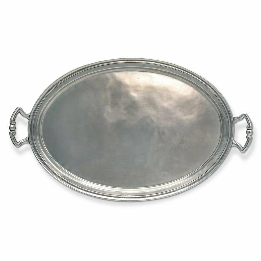 Oval Tray Pewter W/handles MED