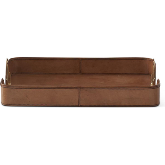 Brown Leather Tray w/ Brass Handles 18.75"
