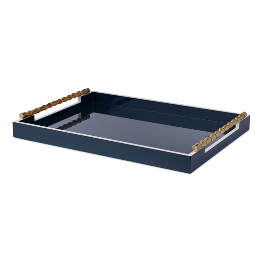 Coco Cay Lacquered Tray with Bamboo Handles Mistrial Blue