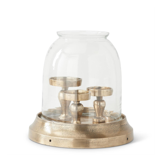 14.5" Antique Gold 3 Candle Hurricane Candleholder