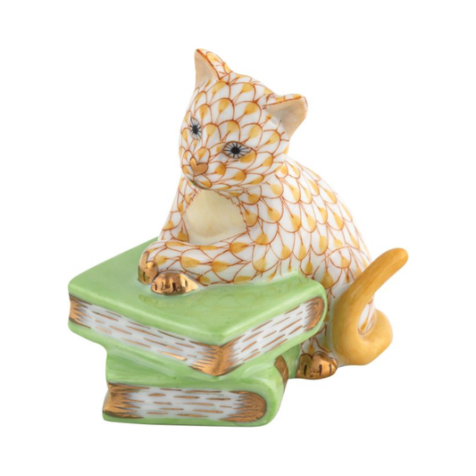 Cat on Books Figurine Butterscotch