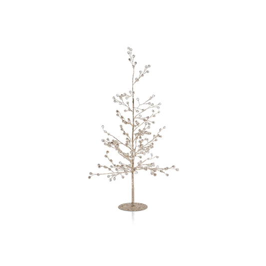 19" Beaded Glass Berry Tree Clear and Gold Small