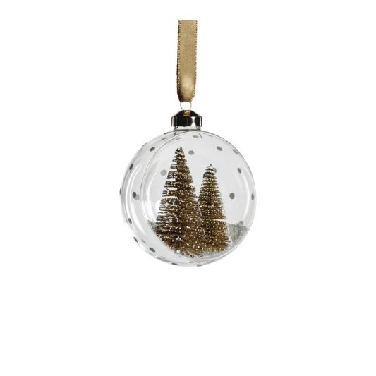 Clear Glass Ornament with Gold Pine Trees Medium