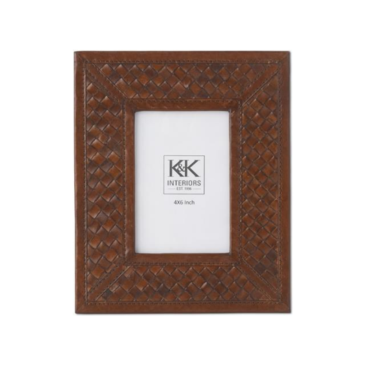 Tan Leather Basket Weave Photo Frame Sm