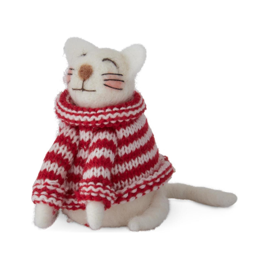 4" Wool Cat w/Striped Sweater Ornament