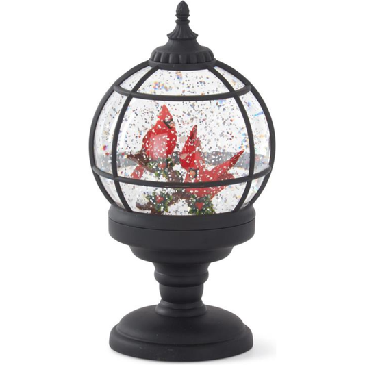 9.5" Black Grid Cardinals Water Spinning LED Snow Globe