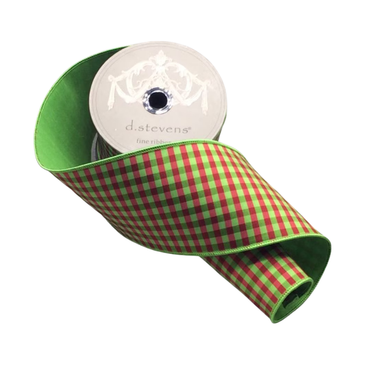 4" x 10yds Dupion Small Check Red/Green