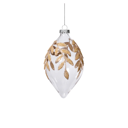 Glass Ornament with Gold Beaded Leaf Design