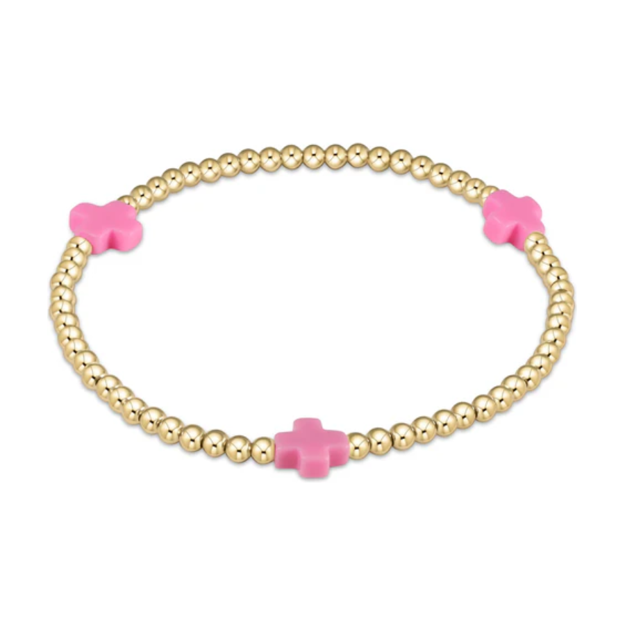 Signature Cross Gold 3mm Bead Bracelet Bright Pink