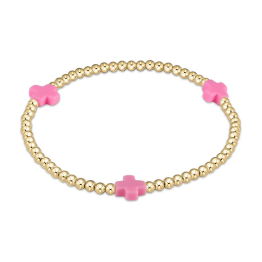 Signature Cross Gold 3mm Bead Bracelet Bright Pink
