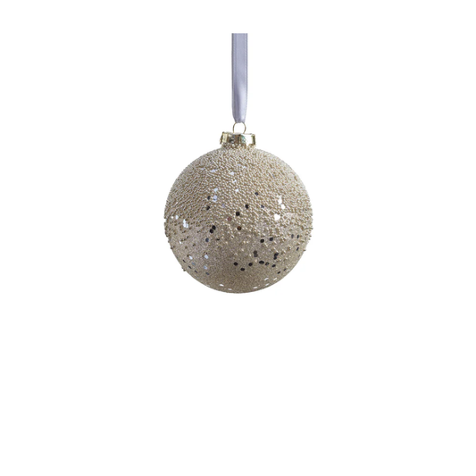 Silver Beaded Glass Ornament 4"