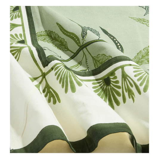 Tuileries Tablecloth Blockprinted Trim Evergreen 108" Round