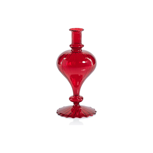 Venetian Spiral Vase Red Turnip Shape 9"