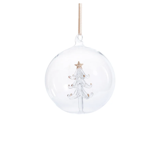 Clear Glass Ball Ornament w/Tree Inside 4.75"