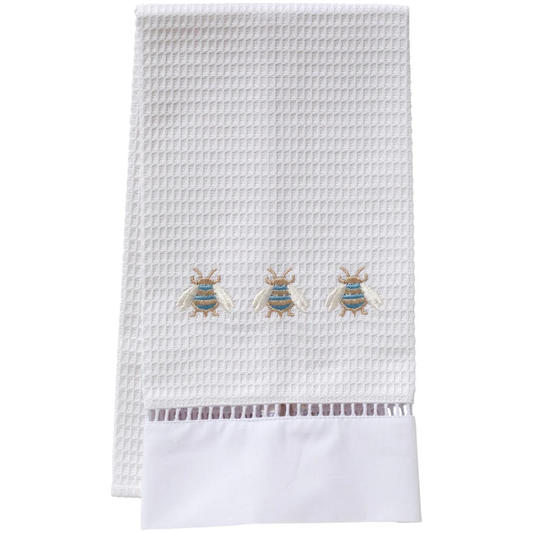 Guest Towel Waffle Weave Three Bees Blue