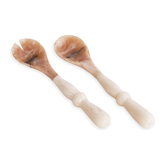Resin Alabaster Salad Servers White Swirl