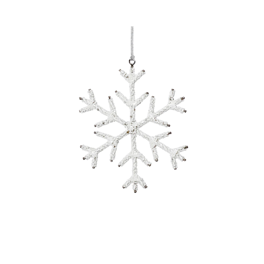 Beaded Snowflake Ornament White 6"