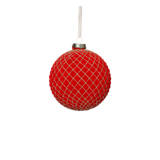 Red Flock with Gold Glass Ball Ornament Medium