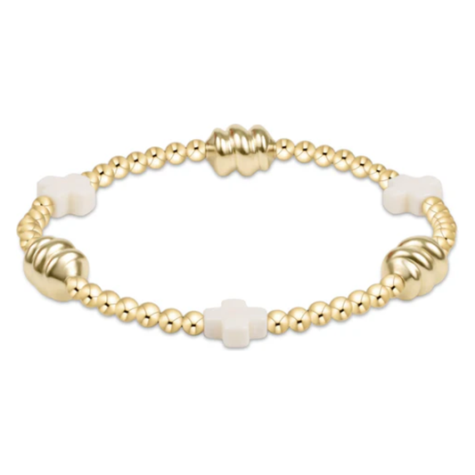 Signature Cross Admire Gold Pattern 3mm Bead Bracelet Off White