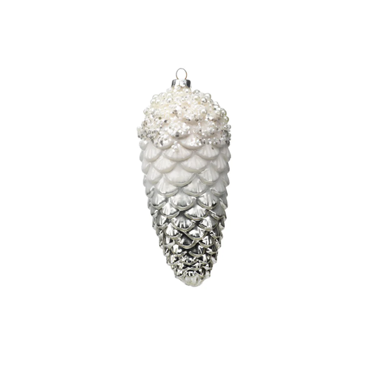 White and Silver Pinecone Ornament