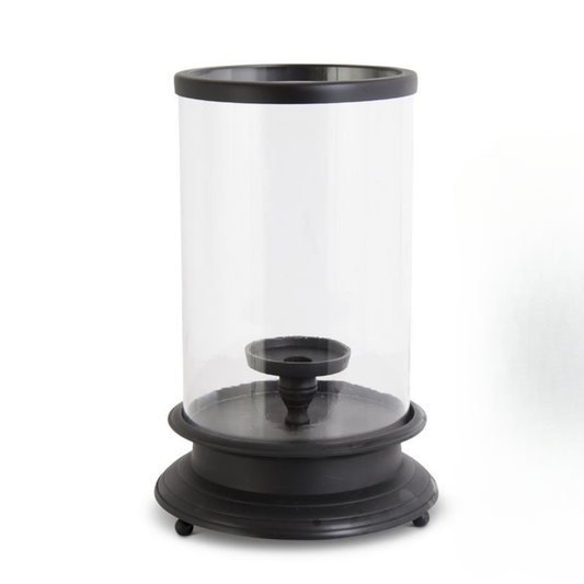 Glass Hurricanes on Black Metal Bases