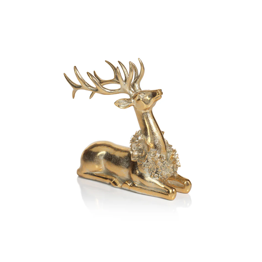 8.5" Golden Deer with Floral Wreath Sitting