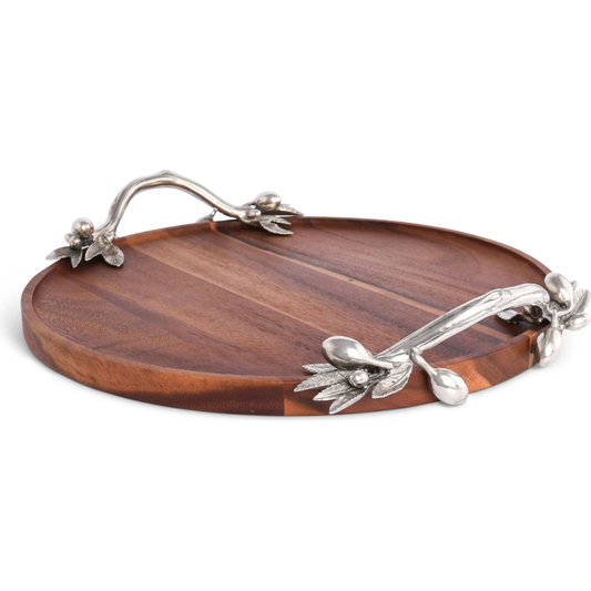 Olive Serving Tray Acacia Round 18"