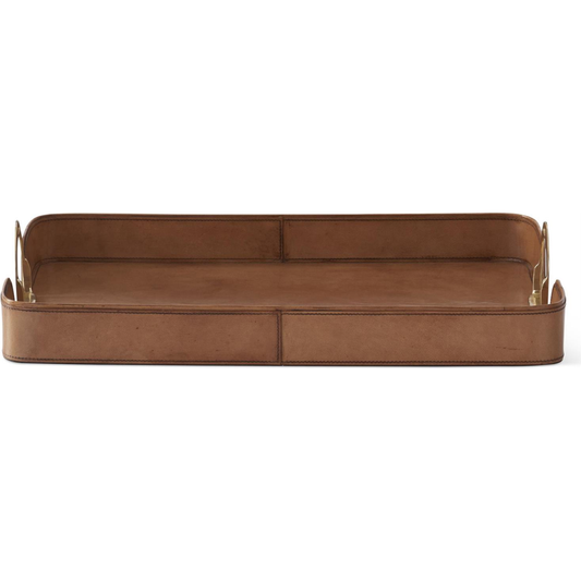 Brown Leather Tray w/ Brass Handles 22"