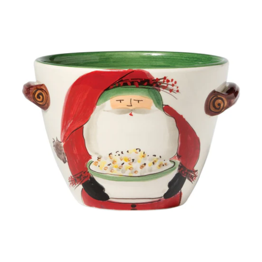 Old St Nick Deep Handled Serving Bowl w/Popcorn